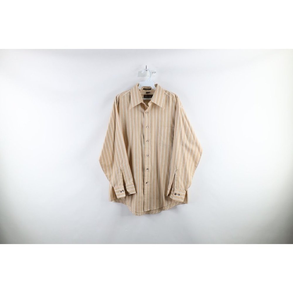 Vintage 70s Mens Size 16.5 32/33 Striped Color Block Collared Button Shirt USA